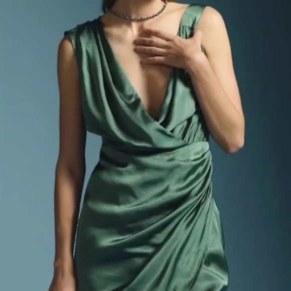 Anthropologie Draped Shine Dress Size 8 Moss Green NWT! - Picture 2 of 14